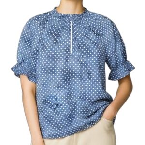 GAP Blue and White Polka Dot Puff Short Sleeve Sleeve Top Women's Size S